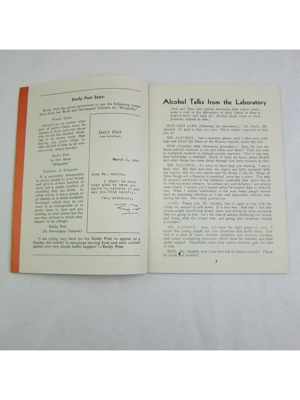 Alcohol Talks from the Laboratory by Howard E. Hamlin Michigan Temperance 1947